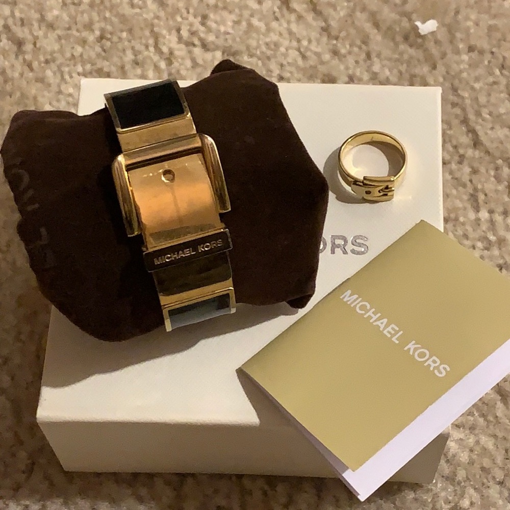 Michael Kors Enamel buckle bracelet and matching ring